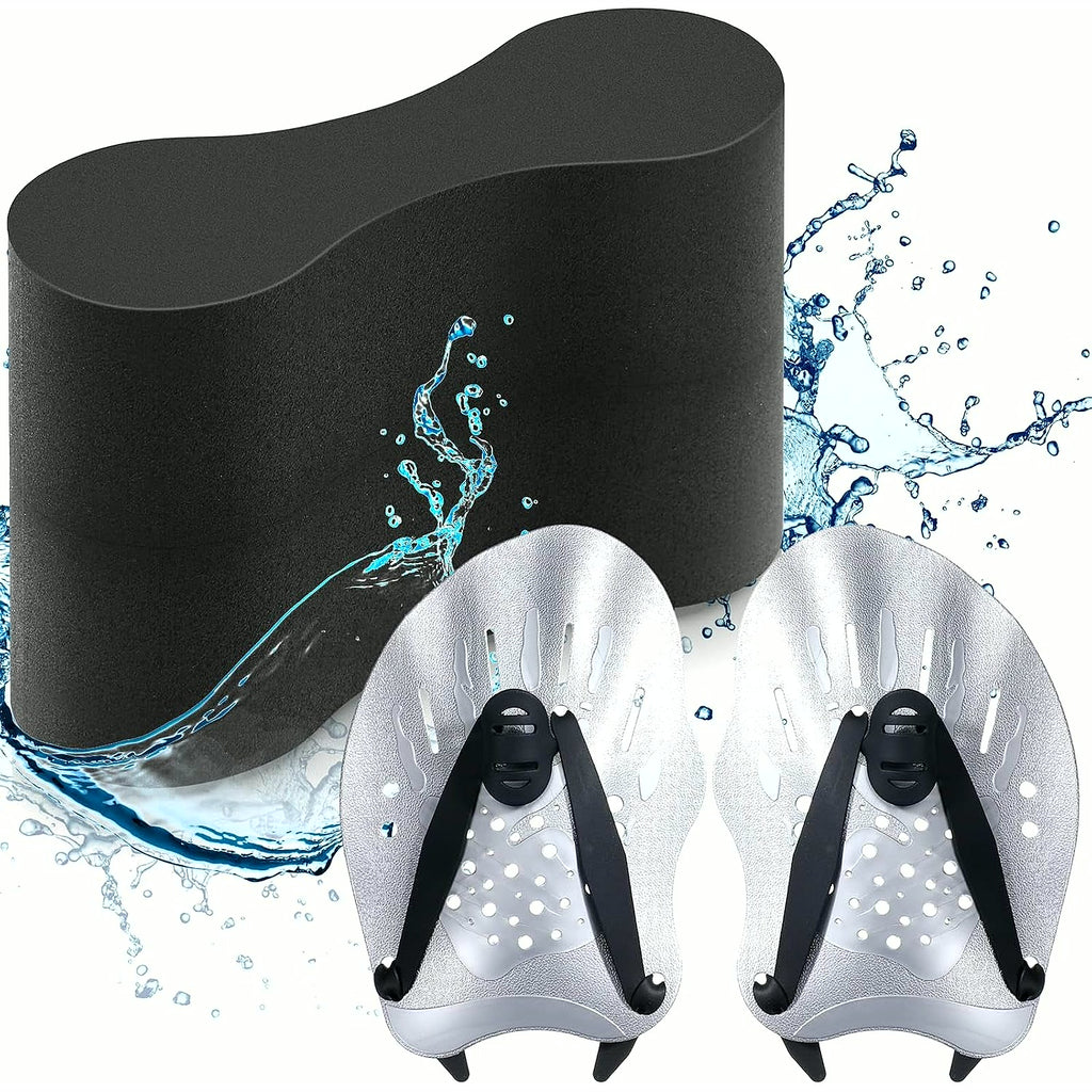 3 Pcs Swim Training Pull Buoy Hand Paddles Set Include 1 Buoy 2 Hand Paddles with Adjustable Straps Swim Training Equipment Kit for Adults