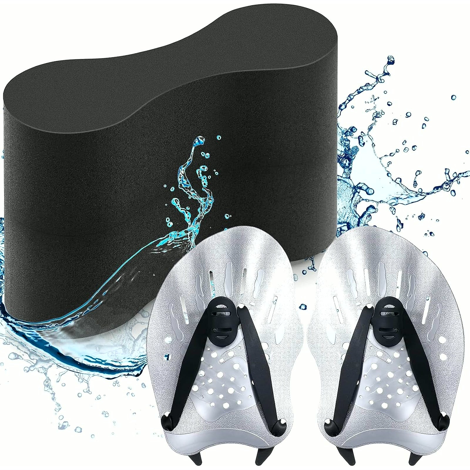 3 Pcs Swim Training Pull Buoy Hand Paddles Set Include 1 Buoy 2 Hand Paddles with Adjustable Straps Swim Training Equipment Kit for Adults