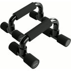 PrimeBuild Push-Up Bars, angled view of the black pair with foam grip handles and round foam-capped feet on white