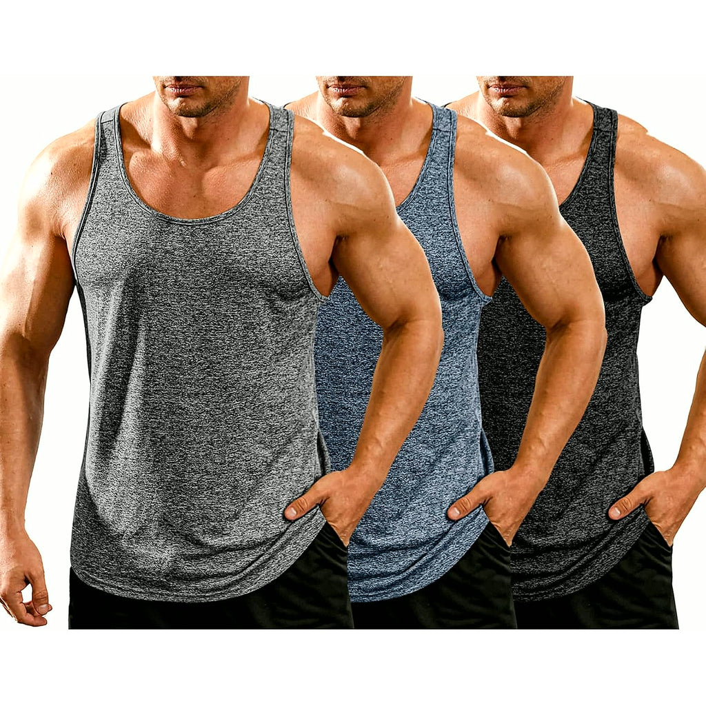 Men'S 3 Pack Gym Tank Tops Y-Back Workout Muscle Tee Training Bodybuilding Fitness Sleeveless T Shirts