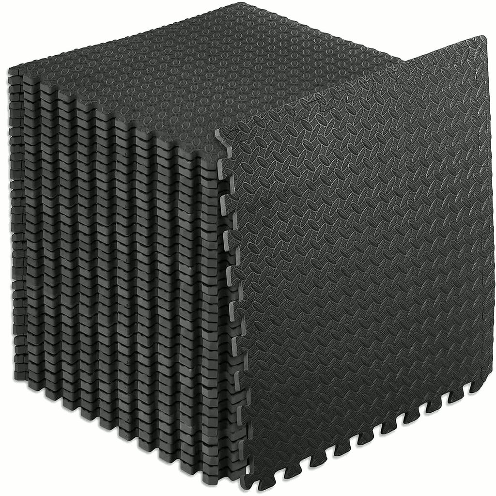 Foam Gym Mat 12 Pieces - Interlocking Puzzle Mat for Home Gym Heavy Duty Gym Floor Mat, Black