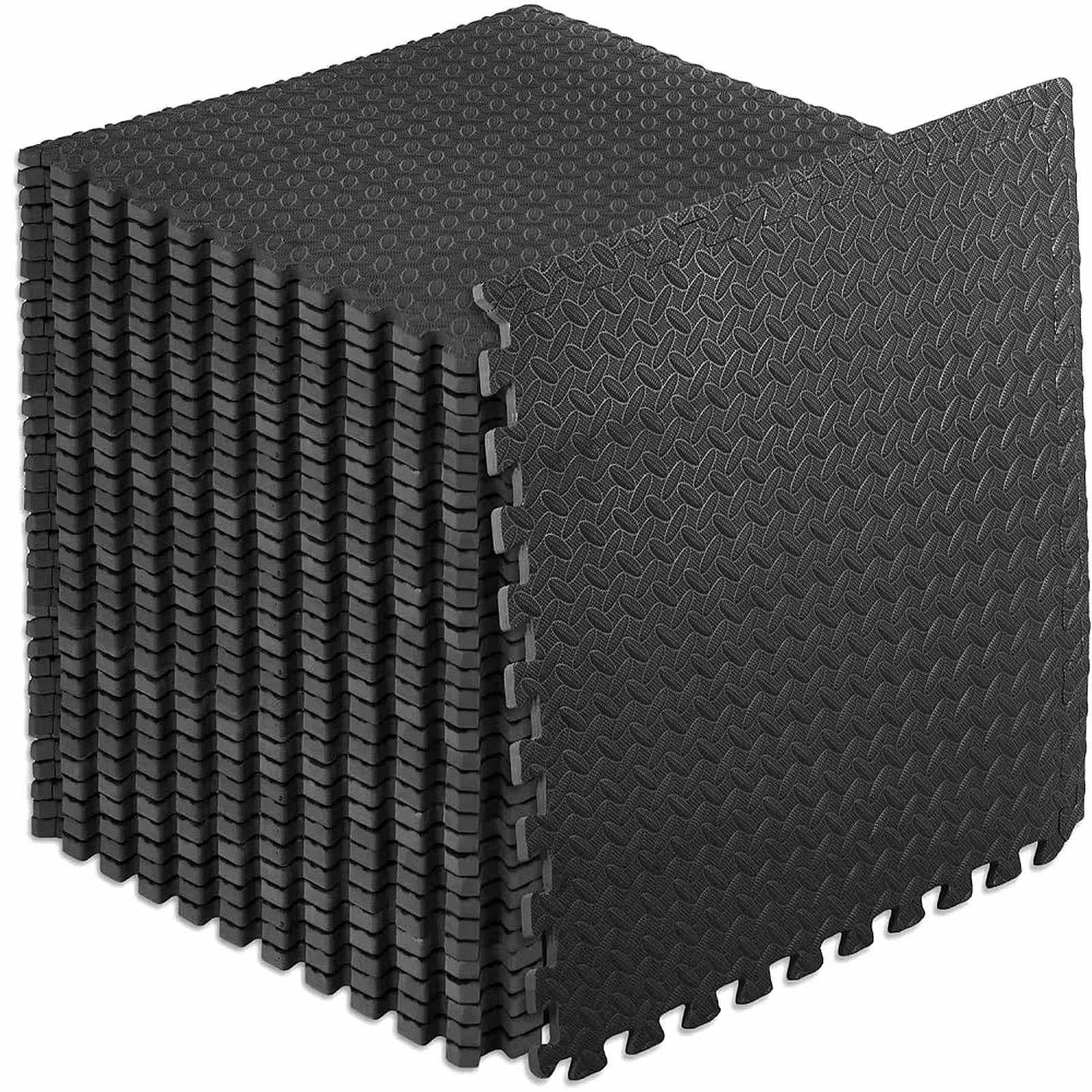Foam Gym Mat 12 Pieces - Interlocking Puzzle Mat for Home Gym Heavy Duty Gym Floor Mat, Black