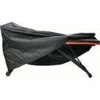 PrimeBuild black weight bench cover partly pulled over an adjustable bench with a red-trimmed pad