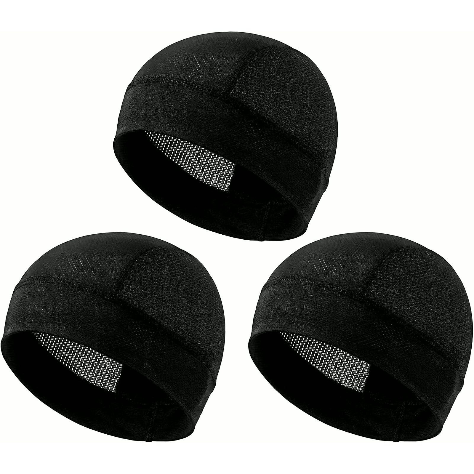 3 Pcs Breathable Mesh Skull Cap Helmet Liner Beanie Black | Lightweight Quick Dry, Sports Helmet Liner, Cooling Mesh, Cycling Running Hat, for Men Women, Sports Cycling under Helmets