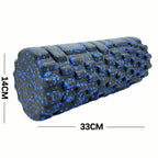PrimeBuild High-Density Foam Roller in black/blue speckled with dimension lines for 33 cm length and 14 cm diameter