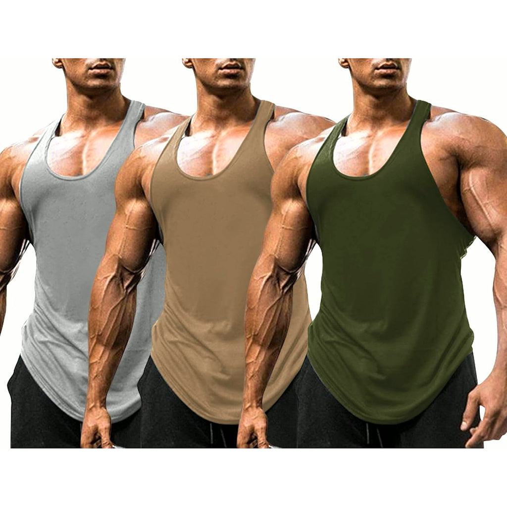 Men'S 3 Pack Gym Workout Tank Tops Y-Back Muscle Tee Stringer Bodybuilding Sleeveless T-Shirts