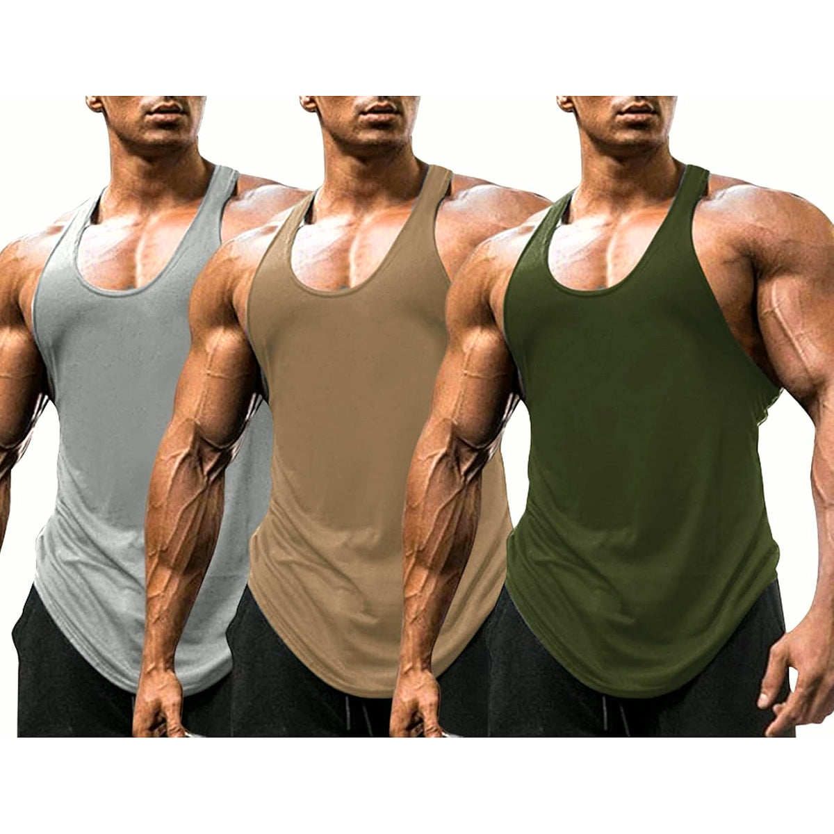 Men'S 3 Pack Gym Workout Tank Tops Y-Back Muscle Tee Stringer Bodybuilding Sleeveless T-Shirts