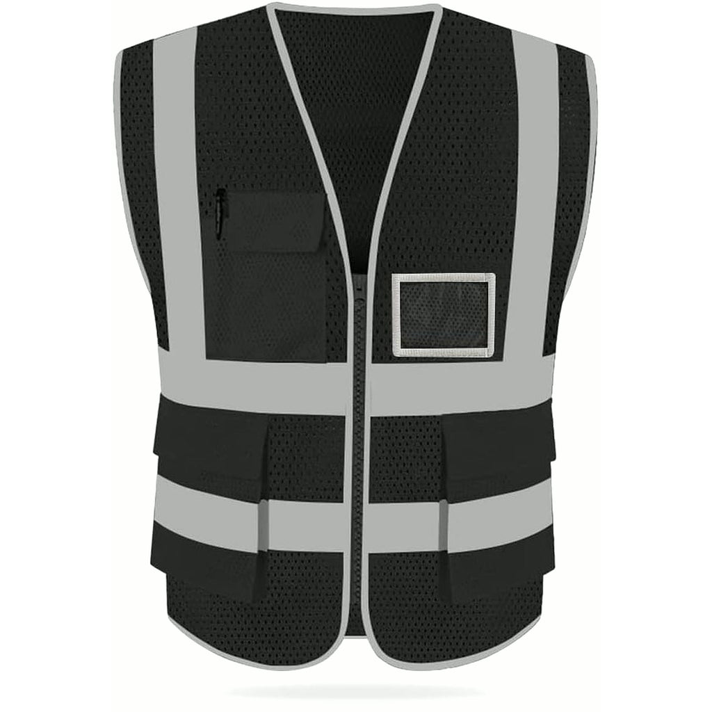 High Visibility Mesh Safety Reflective Vest with Pockets and Zipper, Meets ANSI/ISEA Standards
