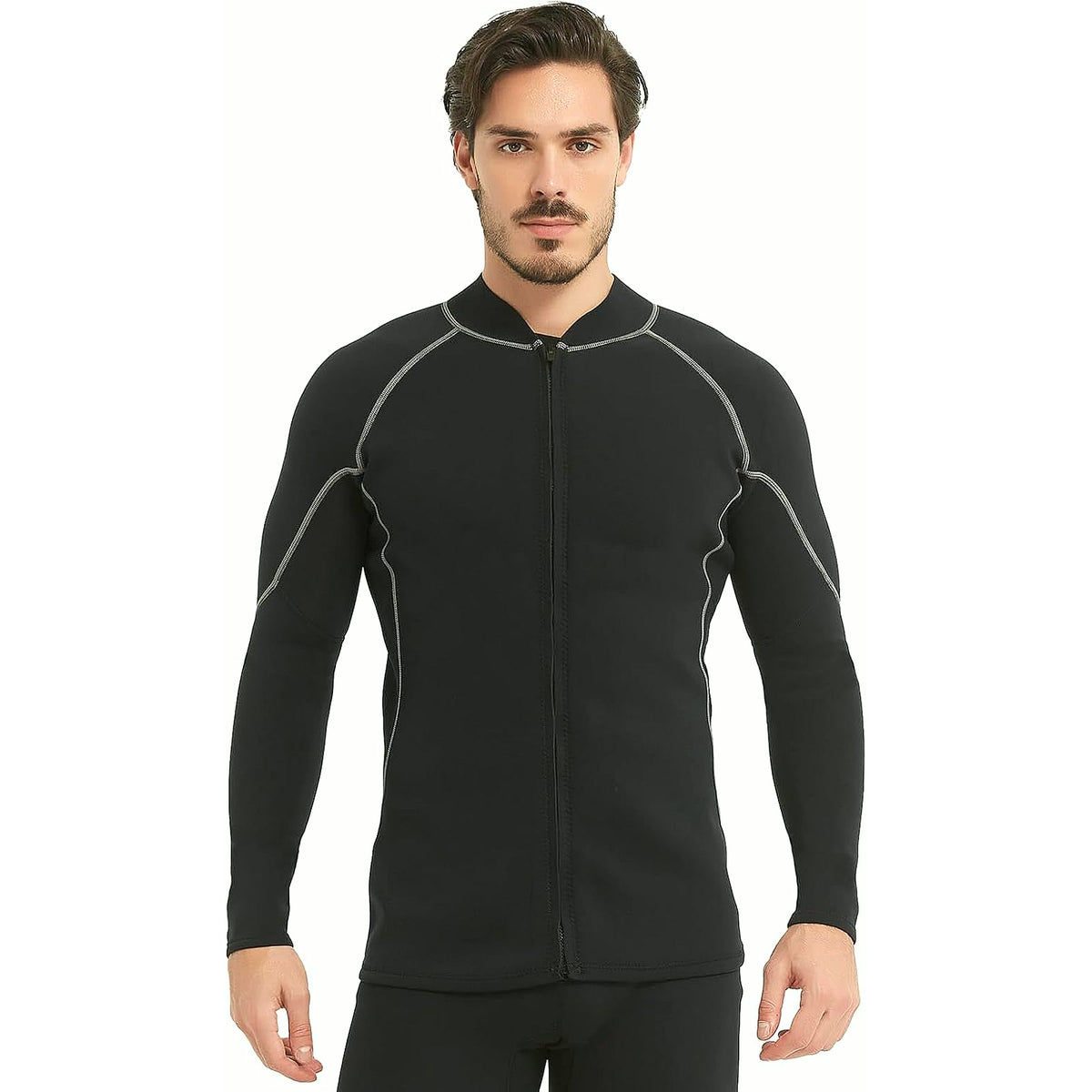 Men'S Wetsuit Top, 2Mm Long Sleeve Super-Stretch Neoprene Jacket | Mens Wetsuit Jacket, Front Zipper Surf Tops, Keep Warm, Neoprene Diving Suit for Surfing Swimming Snorkeling Kayaking