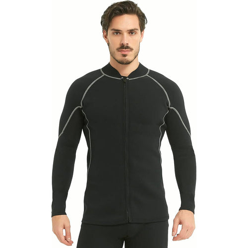 Men'S Wetsuit Top, 2Mm Long Sleeve Super-Stretch Neoprene Jacket | Mens Wetsuit Jacket, Front Zipper Surf Tops, Keep Warm, Neoprene Diving Suit for Surfing Swimming Snorkeling Kayaking
