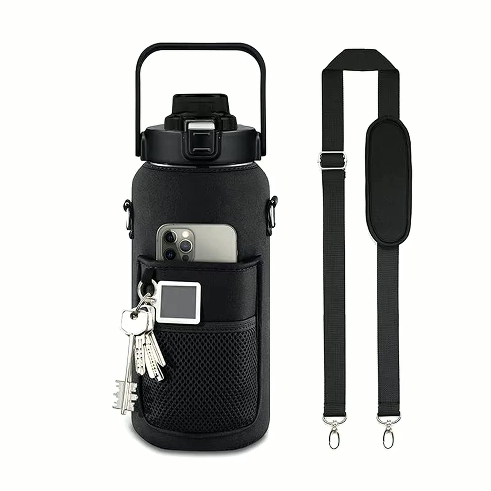 PrimeBuild 2L Motivational Water Bottle with Straw & Sleeve, product view 1
