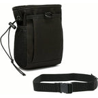 PrimeBuild Chalk Bag in black on white with drawstring, mesh side pocket and front pocket, plus black quick-release belt