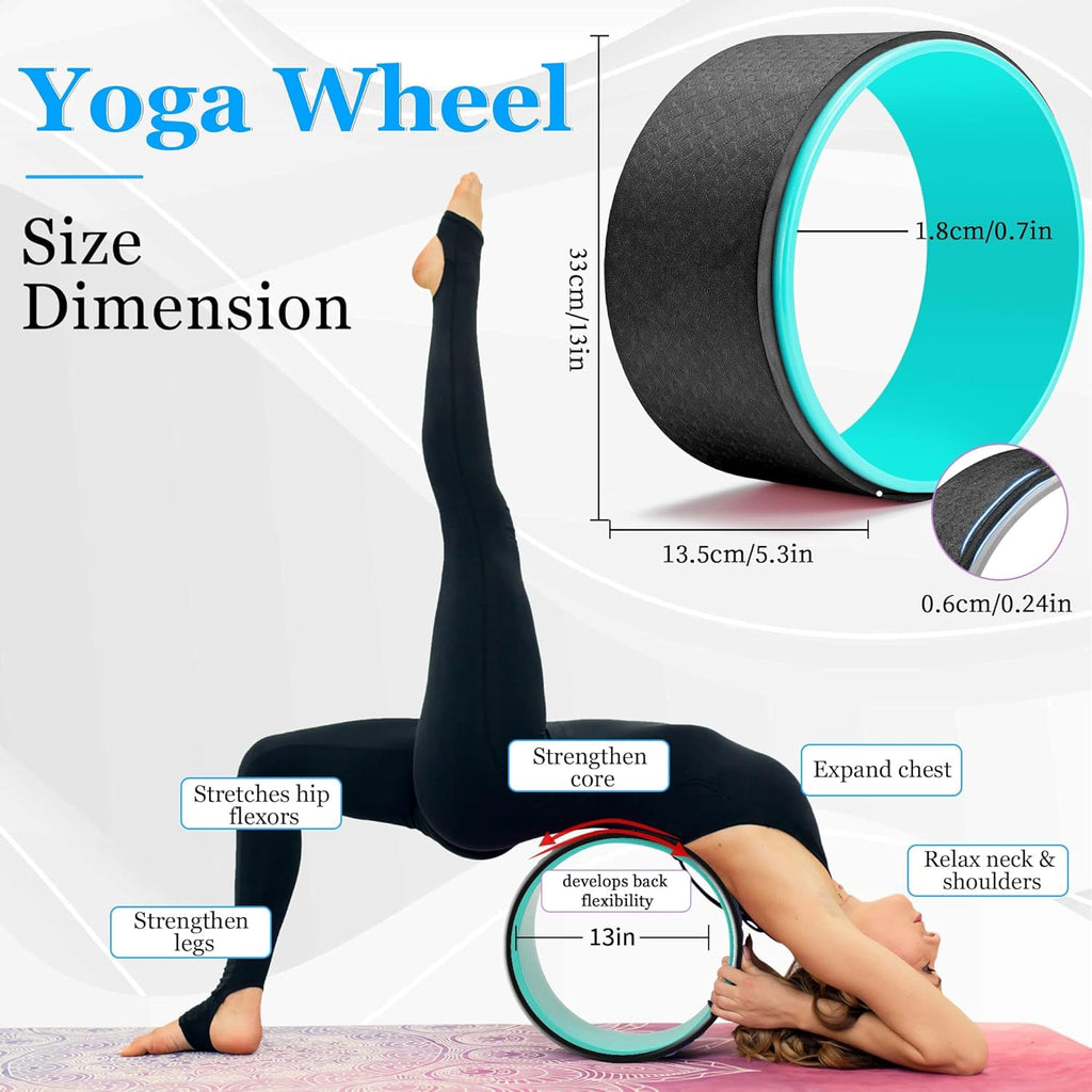 All in One Yoga Wheel Set, Soft Foam Roller Wheel for Back Pain & Stretching, Yoga Blocks 2 Pack with Strap, Trigger Point Therapy Massage Ball for Deep Tissue, Yoga Starter Kit for Beginner