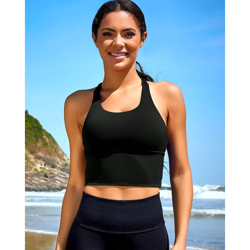 Sports Bras for Women High Support Longline Workout Tank Tops Built in Bra Padded Strappy Yoga Crop Top Cross Gym