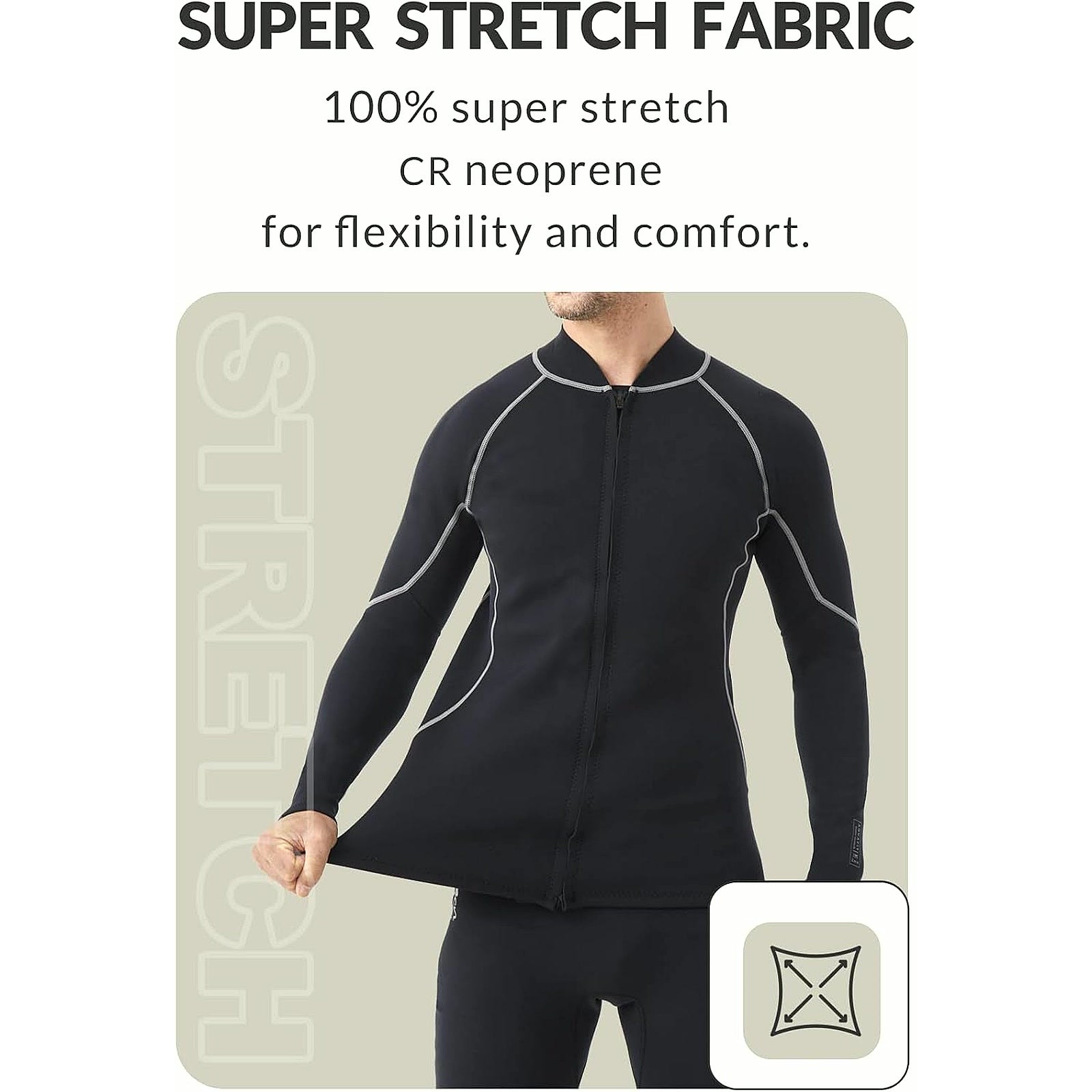 Men'S Wetsuit Top, 2Mm Long Sleeve Super-Stretch Neoprene Jacket | Mens Wetsuit Jacket, Front Zipper Surf Tops, Keep Warm, Neoprene Diving Suit for Surfing Swimming Snorkeling Kayaking