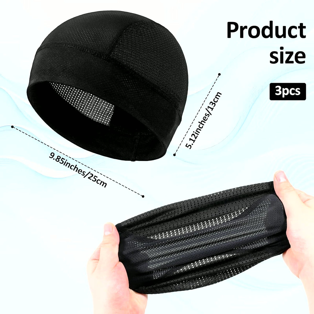 3 Pcs Breathable Mesh Skull Cap Helmet Liner Beanie Black | Lightweight Quick Dry, Sports Helmet Liner, Cooling Mesh, Cycling Running Hat, for Men Women, Sports Cycling under Helmets