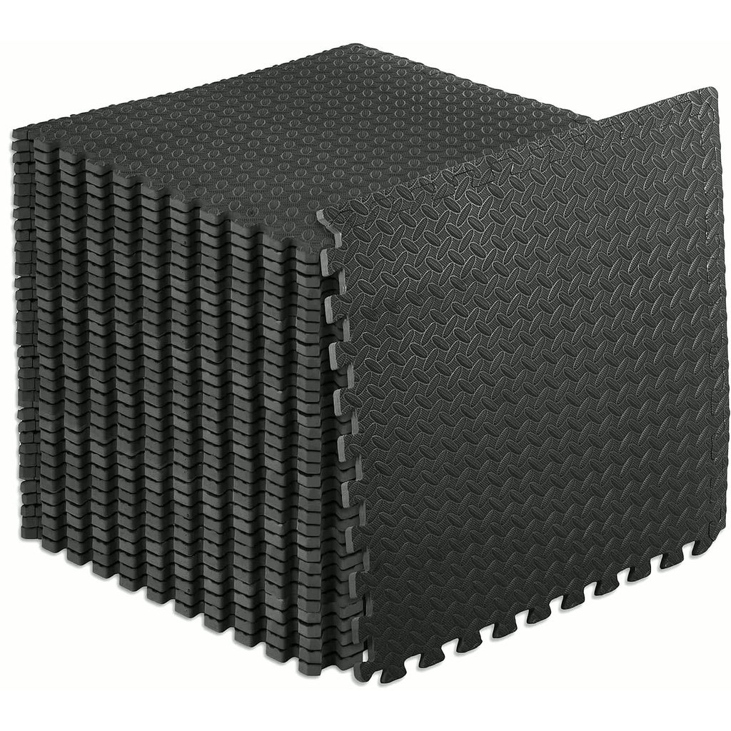 Foam Gym Mat 12 Pieces - Interlocking Puzzle Mat for Home Gym Heavy Duty Gym Floor Mat, Black