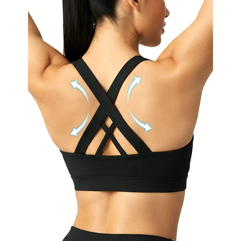 Sports Bra for Women, Criss Cross Back Medium Support Workout Bras with Removable Cups for Yoga Running Gym
