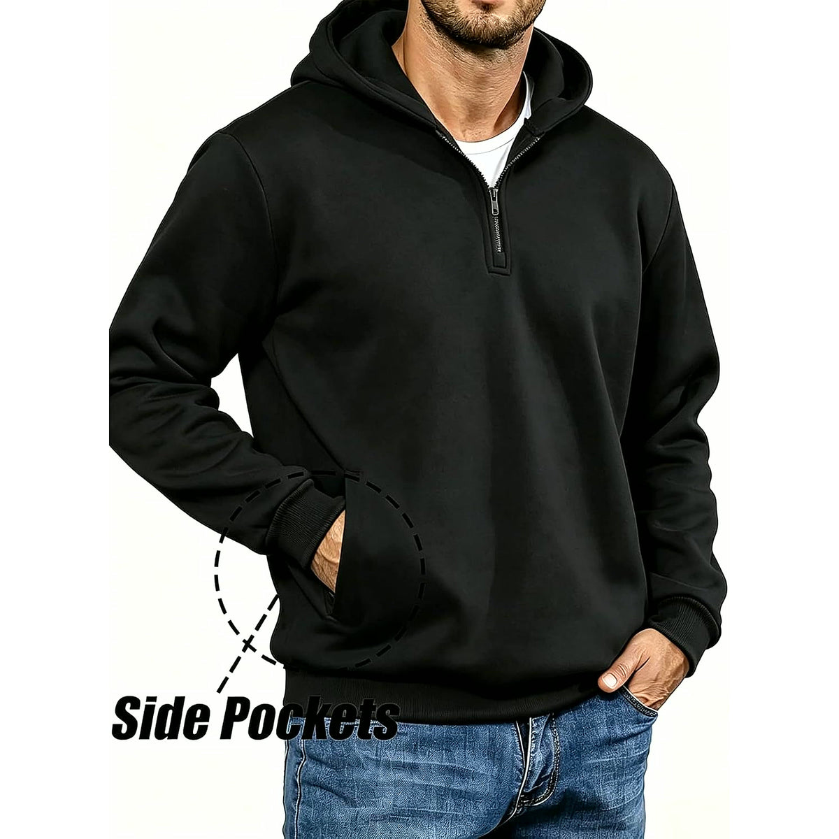 Men'S Quarter Zip Pullover Hoodies Half Zip Hoodie Men Long Sleeve Hoodie Fleece Casual 1/4-Zip Sweatshirt S-3XL