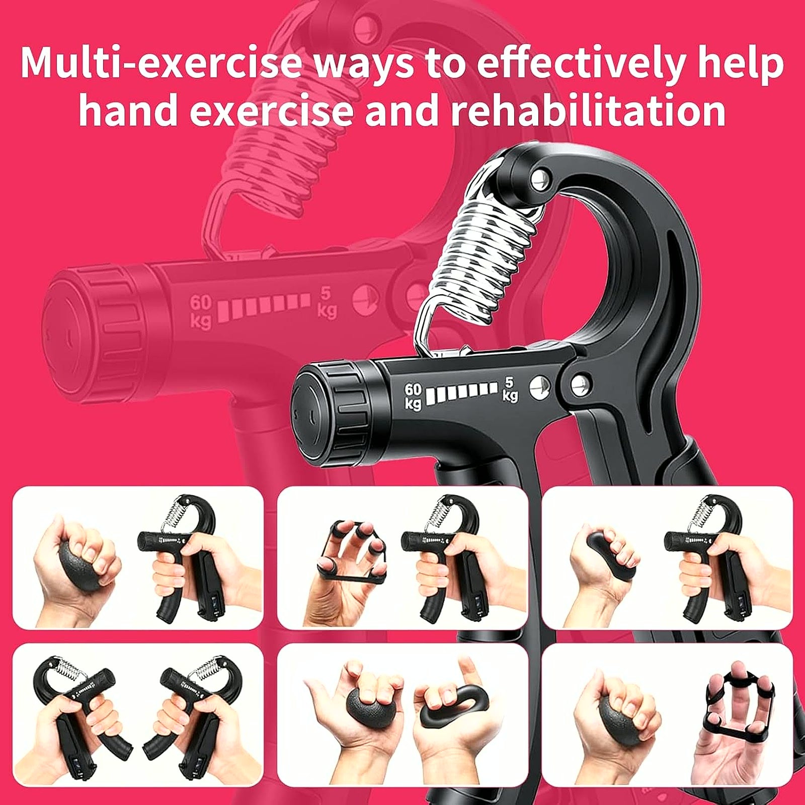 5-In-1 Grip Strength Trainer Kit with Counter, Adjustable Hand Grip(11-132 Lbs), Finger Stretcher, Grip Ring & Stress Ball – Grip Strength Trainer for Adults, Home Gym, Arm Workout Equipment