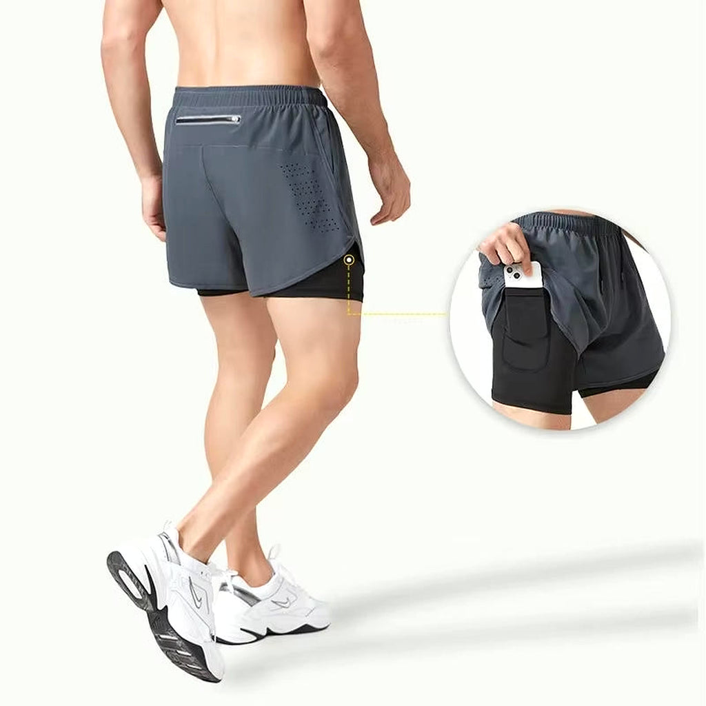 PrimeBuild Men's Double Layer Performance Shorts, product view 2
