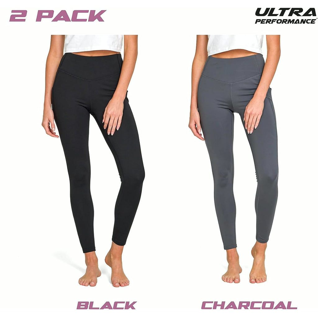 Lightweight Brushed Fleece Lined Leggings Women 2 Pk High Waisted Compression Womens Leggings with Pockets