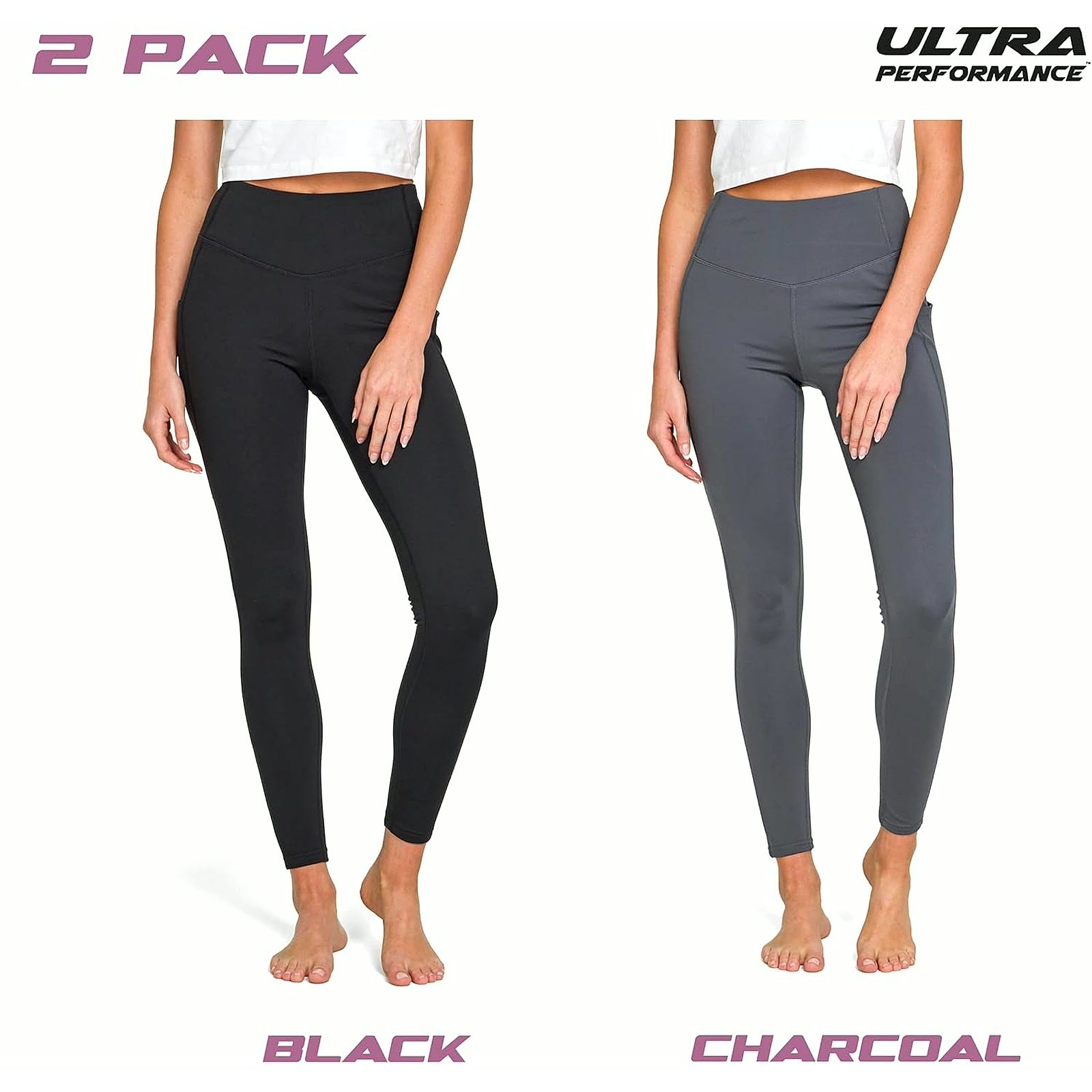 Lightweight Brushed Fleece Lined Leggings Women 2 Pk High Waisted Compression Womens Leggings with Pockets