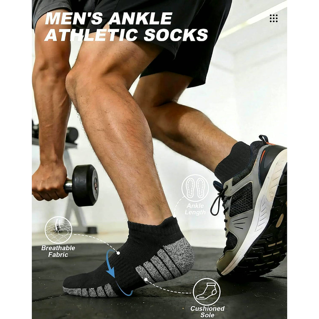 Mens Ankle Athletic Running Socks Low Cut Sports Cushioned Socks for Men 6 Pairs