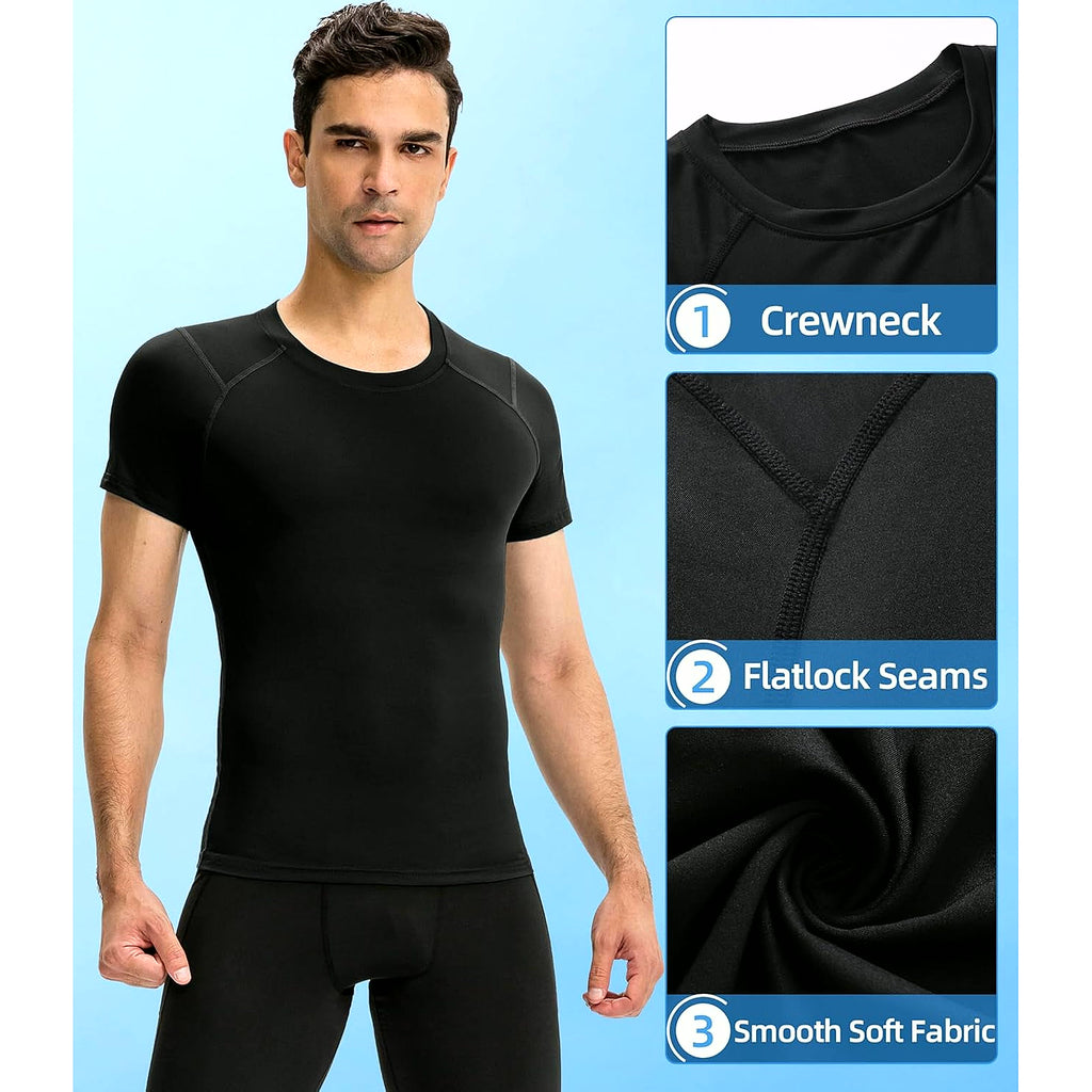 Men'S Compression Shirt Short Sleeve Cool Dry Workout Athletic T-Shirts Sports Undershirt Performance Compression Tops