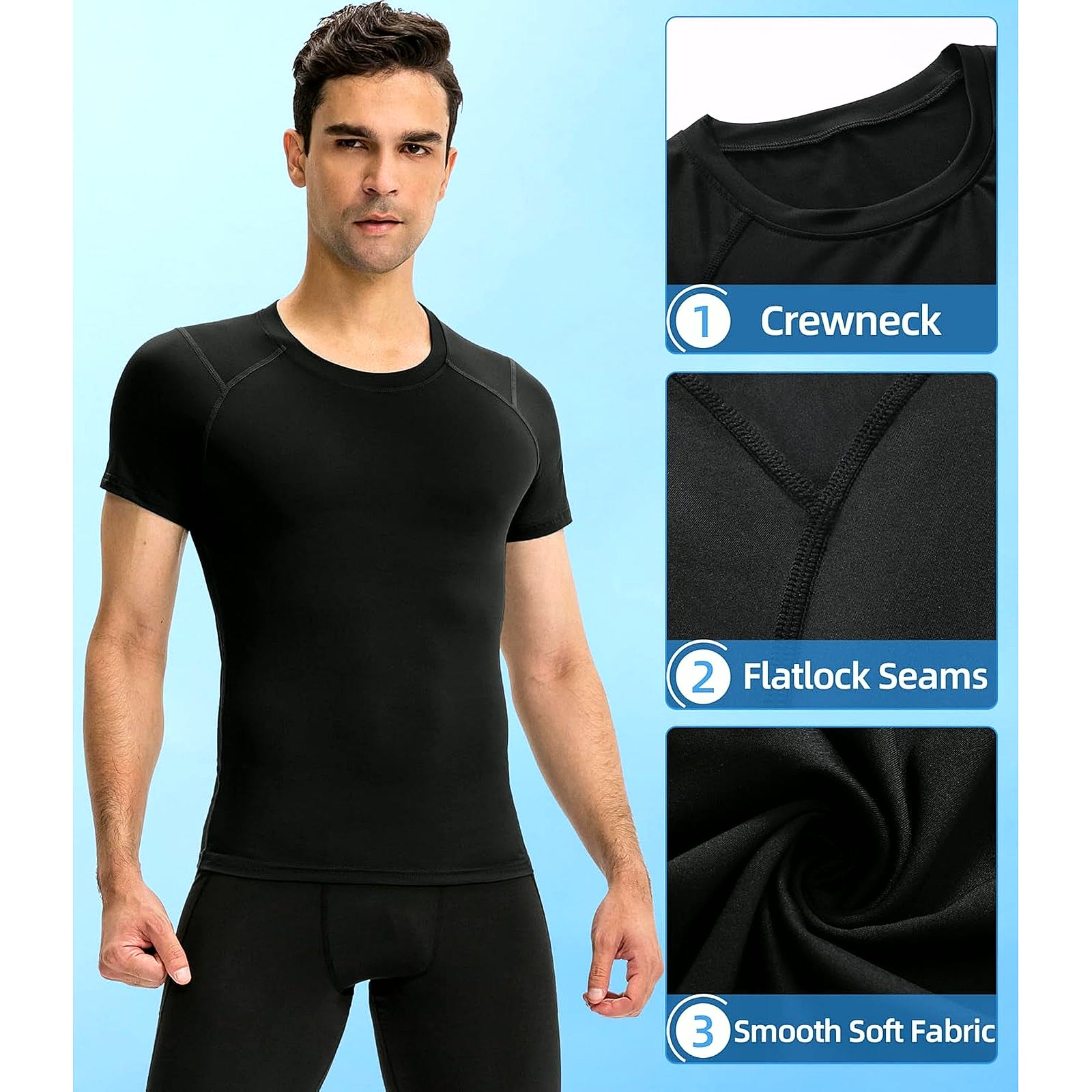 Men'S Compression Shirt Short Sleeve Cool Dry Workout Athletic T-Shirts Sports Undershirt Performance Compression Tops