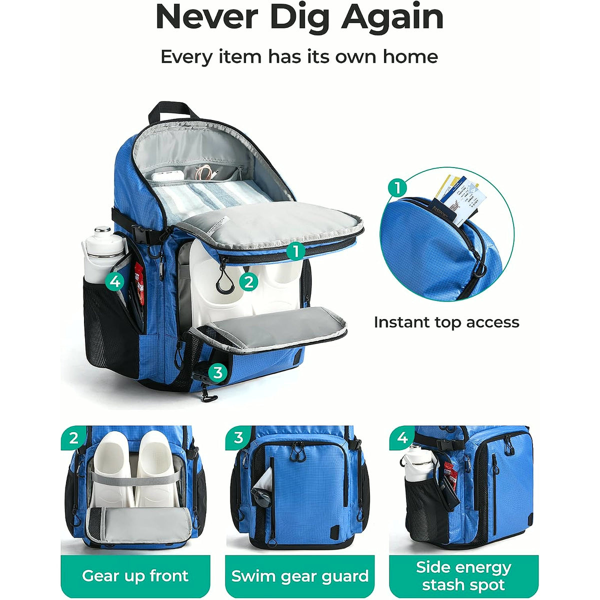 Gym Backpack for Men with Shoe Compartment for Multi-Sport | Water-Resistant Multi-Sport Gym Storage, Expandable Pocket Fits Basketball, Football, Shoe Compartment Separates Swim Gear