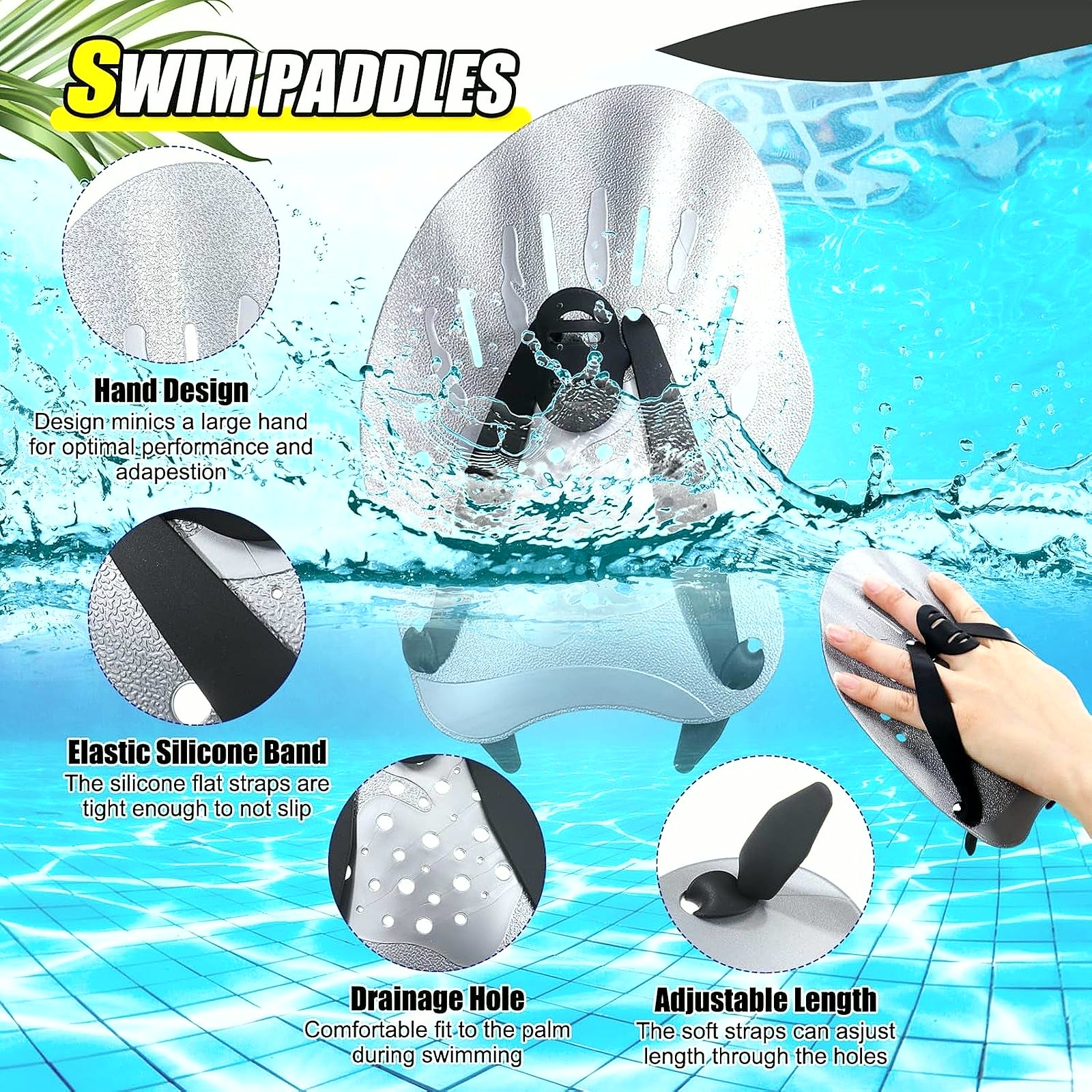 3 Pcs Swim Training Pull Buoy Hand Paddles Set Include 1 Buoy 2 Hand Paddles with Adjustable Straps Swim Training Equipment Kit for Adults