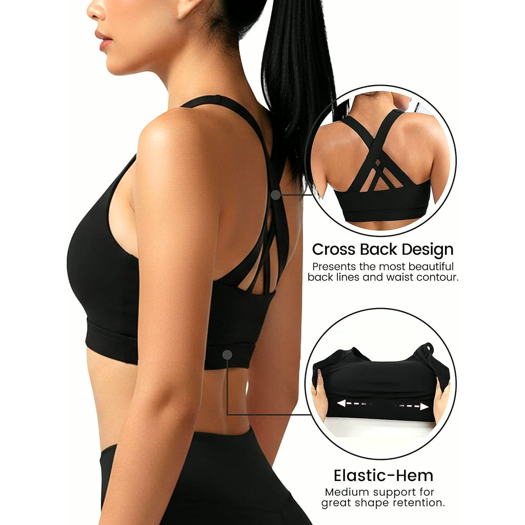 Sports Bra for Women, Criss Cross Back Medium Support Workout Bras with Removable Cups for Yoga Running Gym