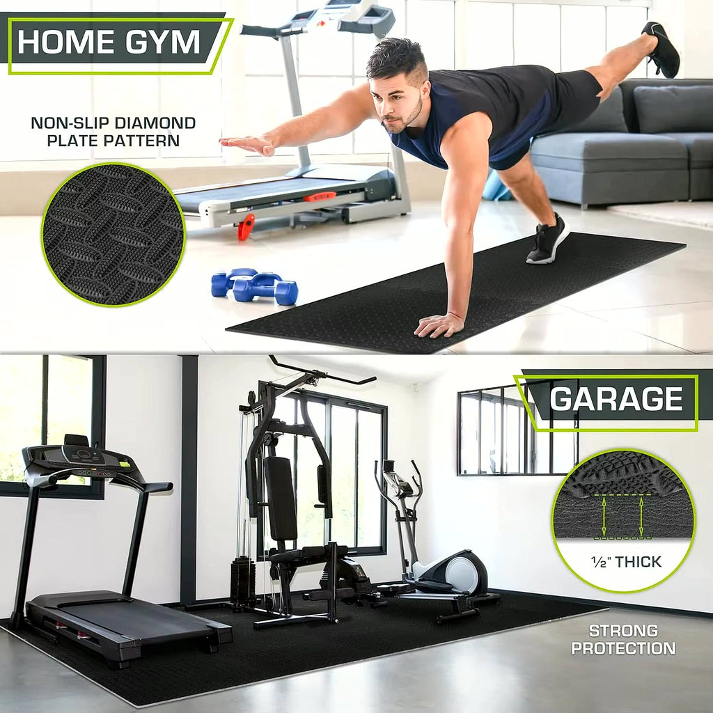 Foam Gym Mat 12 Pieces - Interlocking Puzzle Mat for Home Gym Heavy Duty Gym Floor Mat, Black