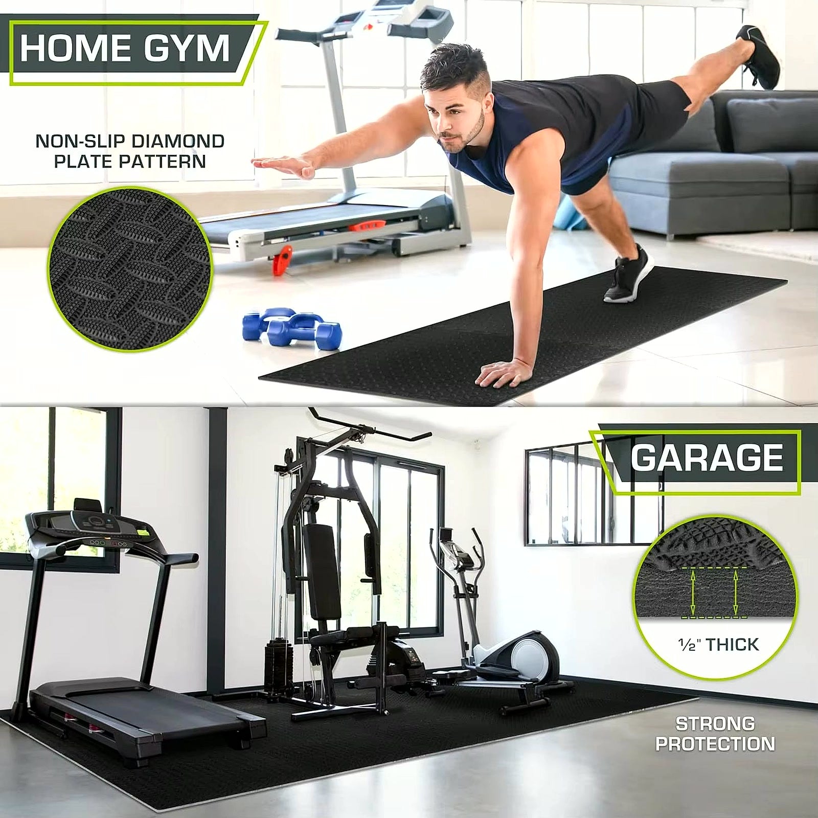 Foam Gym Mat 12 Pieces - Interlocking Puzzle Mat for Home Gym Heavy Duty Gym Floor Mat, Black