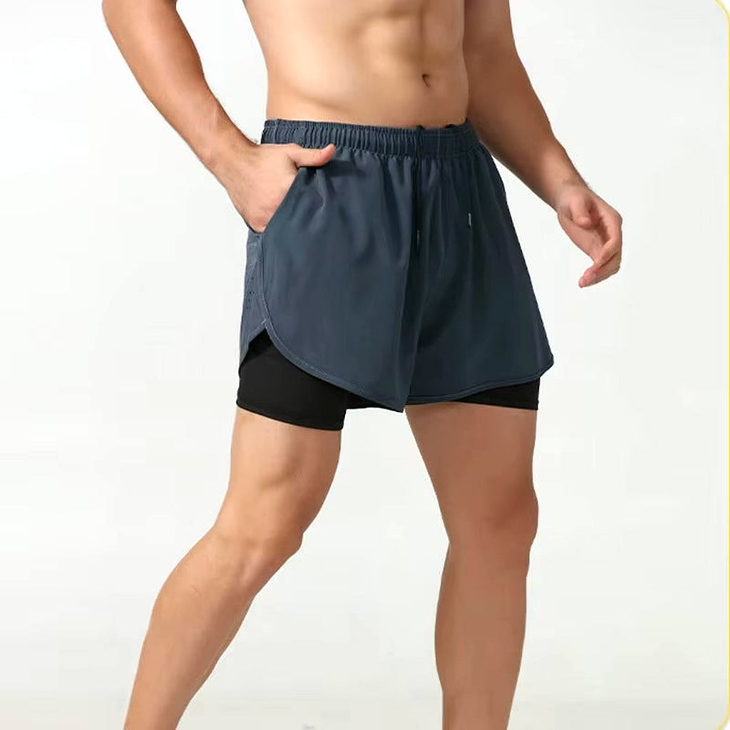 PrimeBuild Men's Double Layer Performance Shorts, product view 3