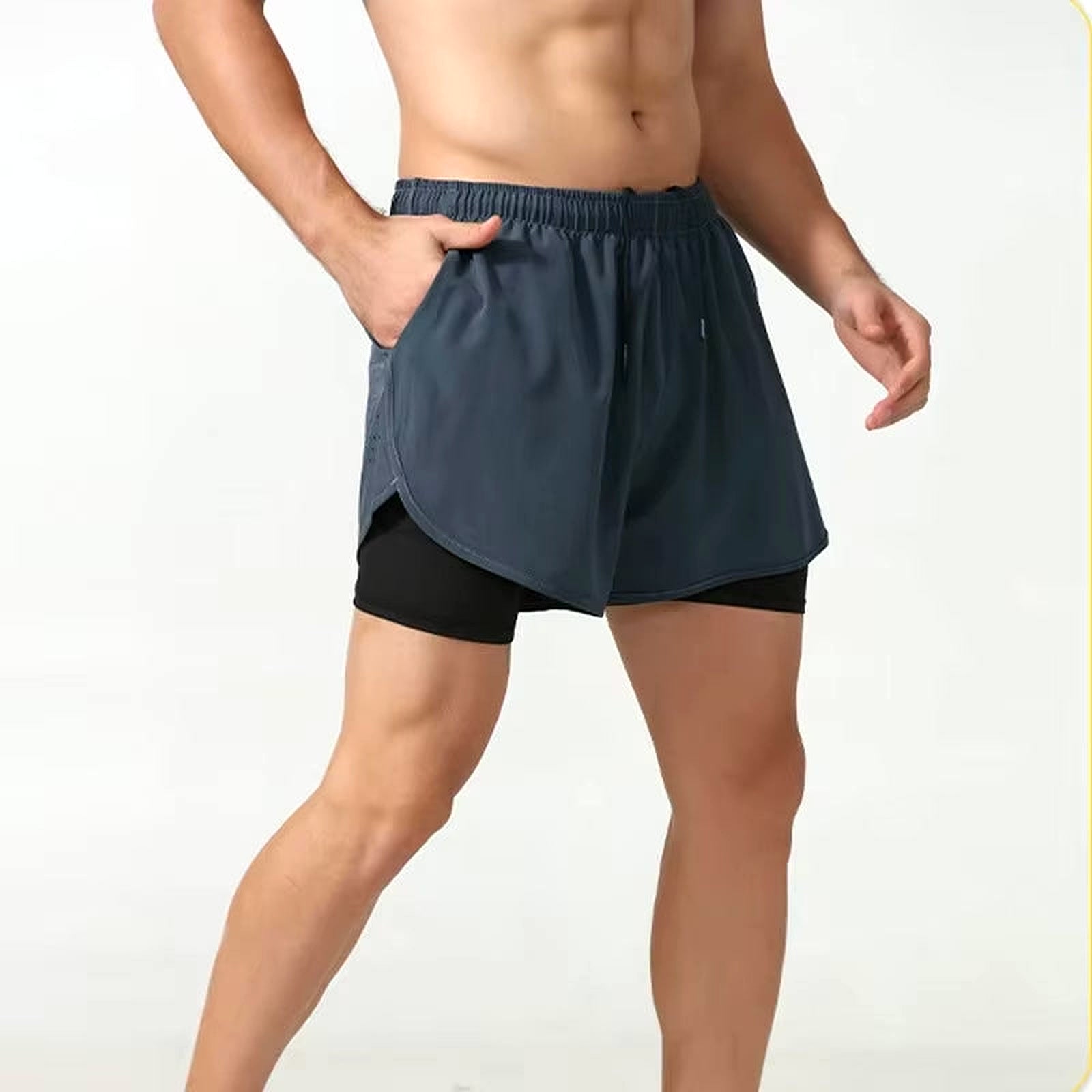 PrimeBuild Men's Double Layer Performance Shorts, product view 3
