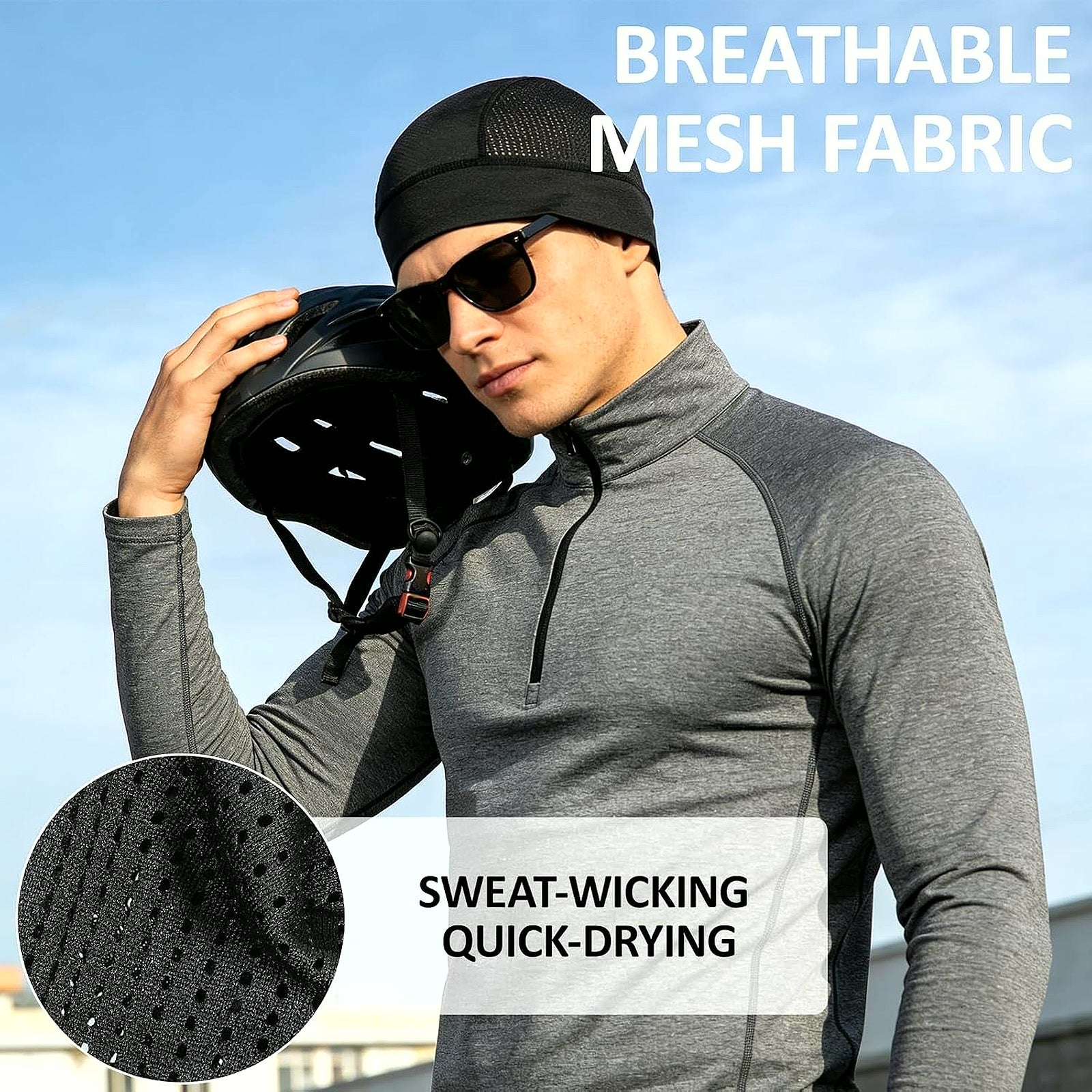 3 Pcs Breathable Mesh Skull Cap Helmet Liner Beanie Black | Lightweight Quick Dry, Sports Helmet Liner, Cooling Mesh, Cycling Running Hat, for Men Women, Sports Cycling under Helmets