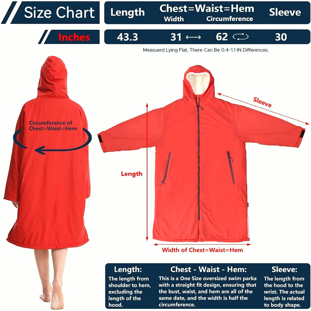 Waterproof Swim Parka: Windproof Sherpa Fleece Lined Surf Poncho