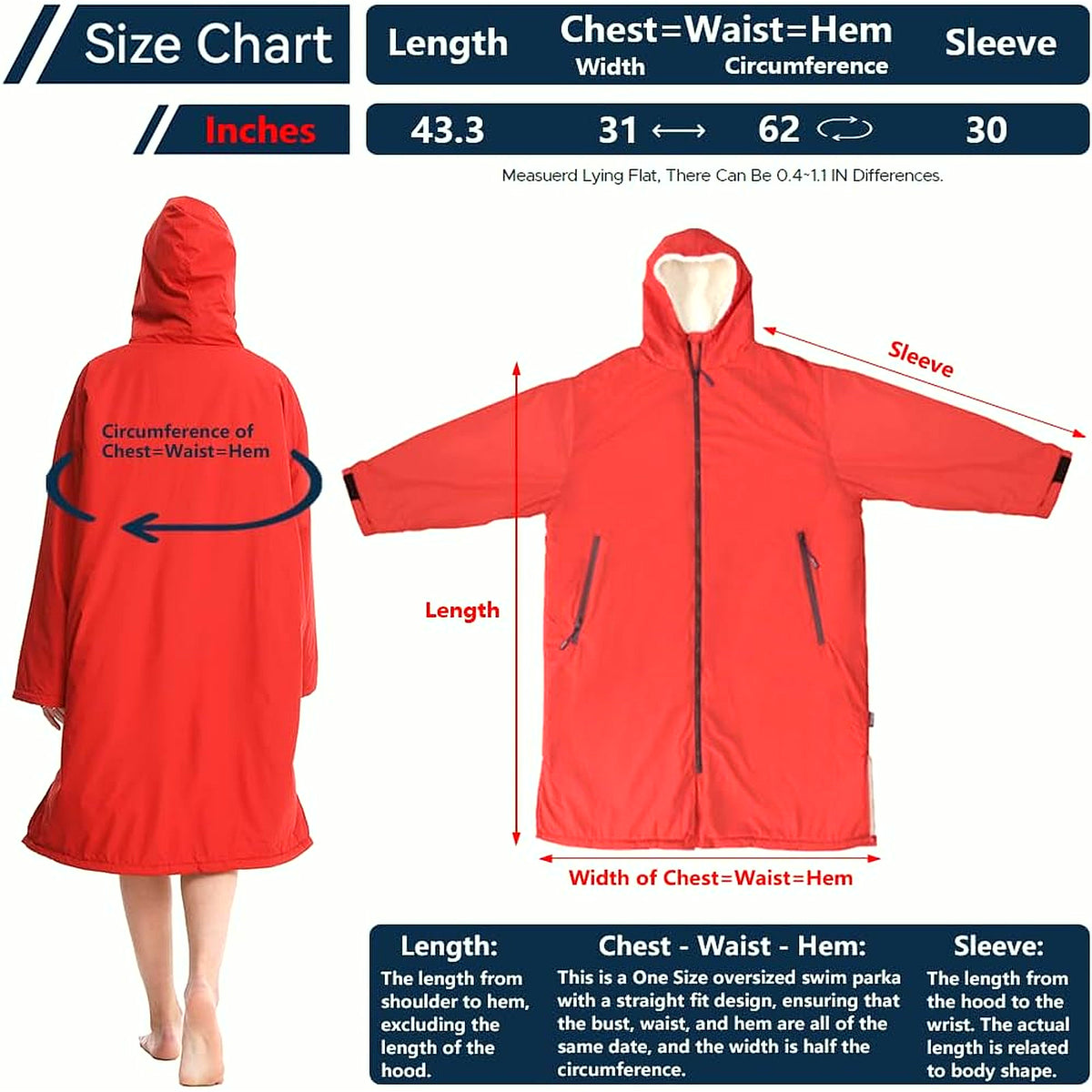 Waterproof Swim Parka: Windproof Sherpa Fleece Lined Surf Poncho