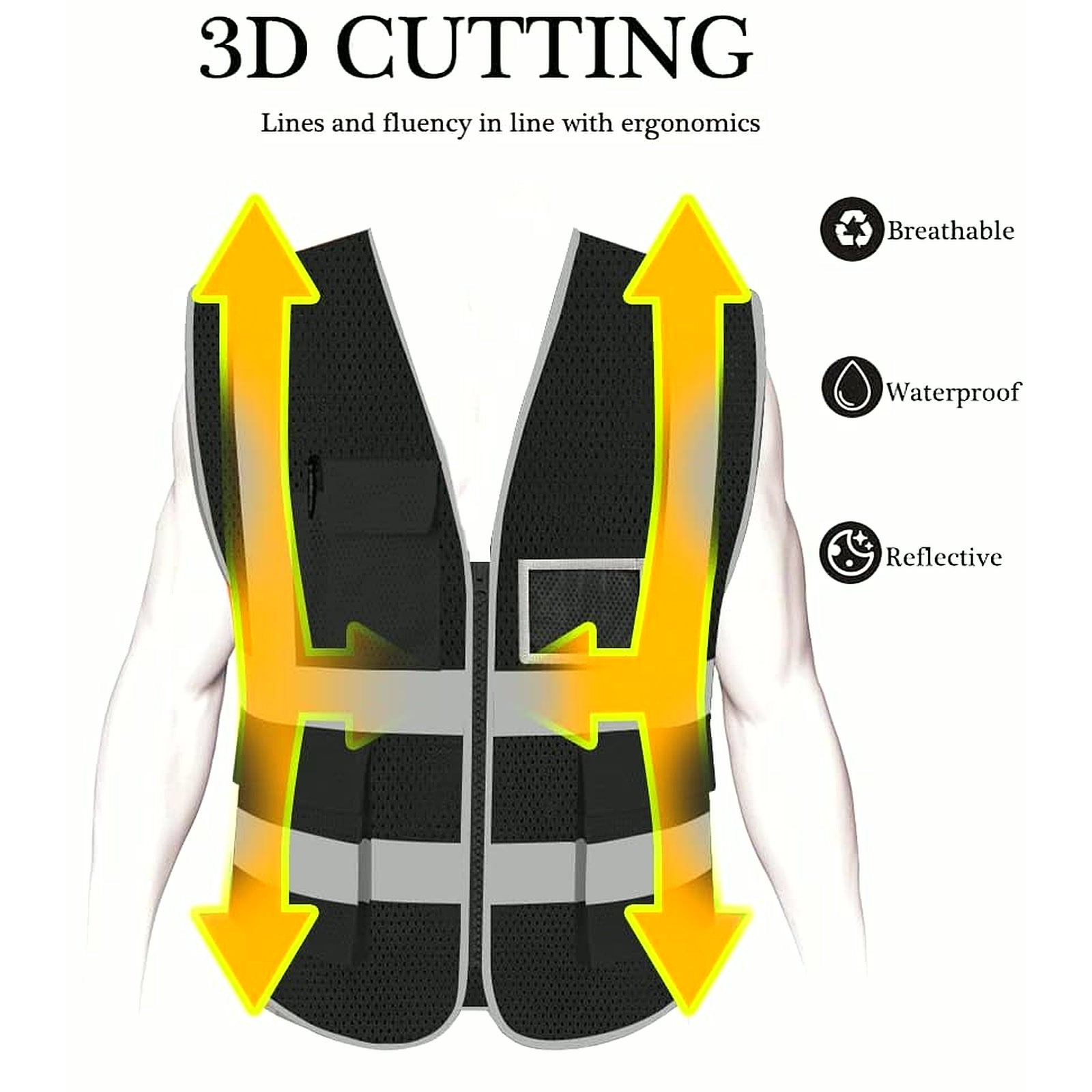 High Visibility Mesh Safety Reflective Vest with Pockets and Zipper, Meets ANSI/ISEA Standards
