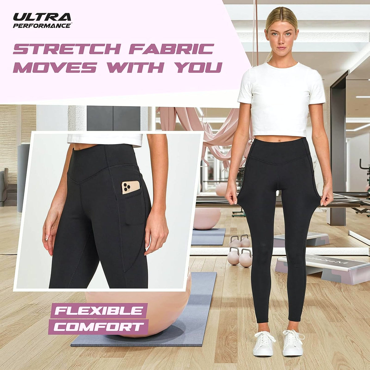 Lightweight Brushed Fleece Lined Leggings Women 2 Pk High Waisted Compression Womens Leggings with Pockets