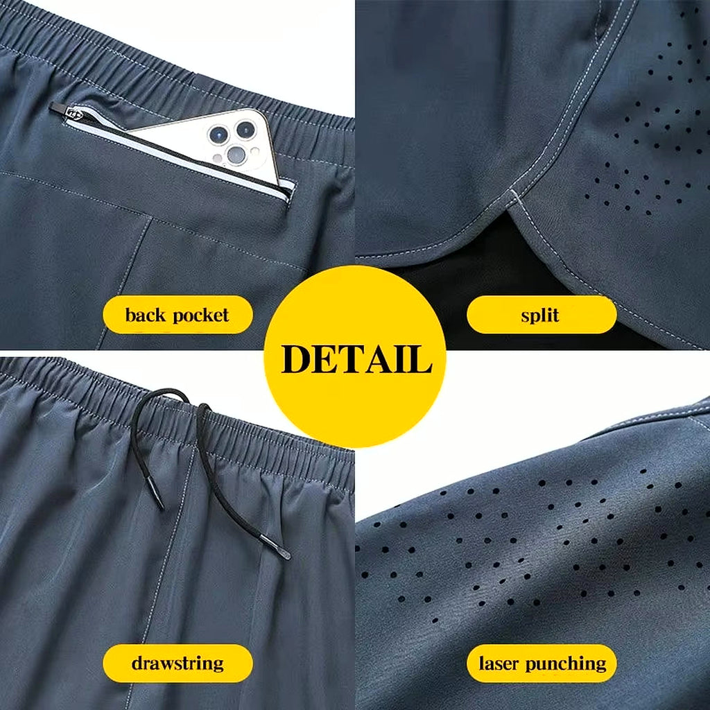 PrimeBuild Men's Double Layer Performance Shorts, product view 4