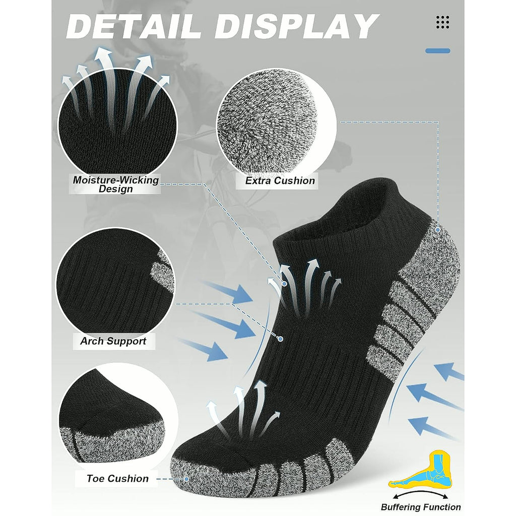 Mens Ankle Athletic Running Socks Low Cut Sports Cushioned Socks for Men 6 Pairs