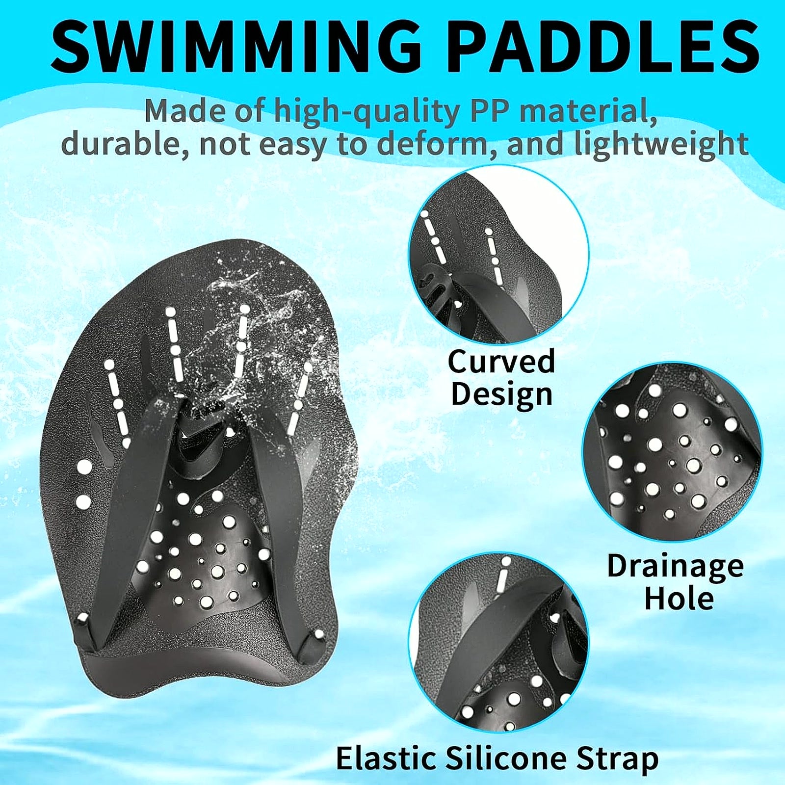 2 Pcs Swim Hand Paddles, Swim Paddles with Adjustable Straps for Lap Swimming Training Hand Paddles for Novice and Professional Use