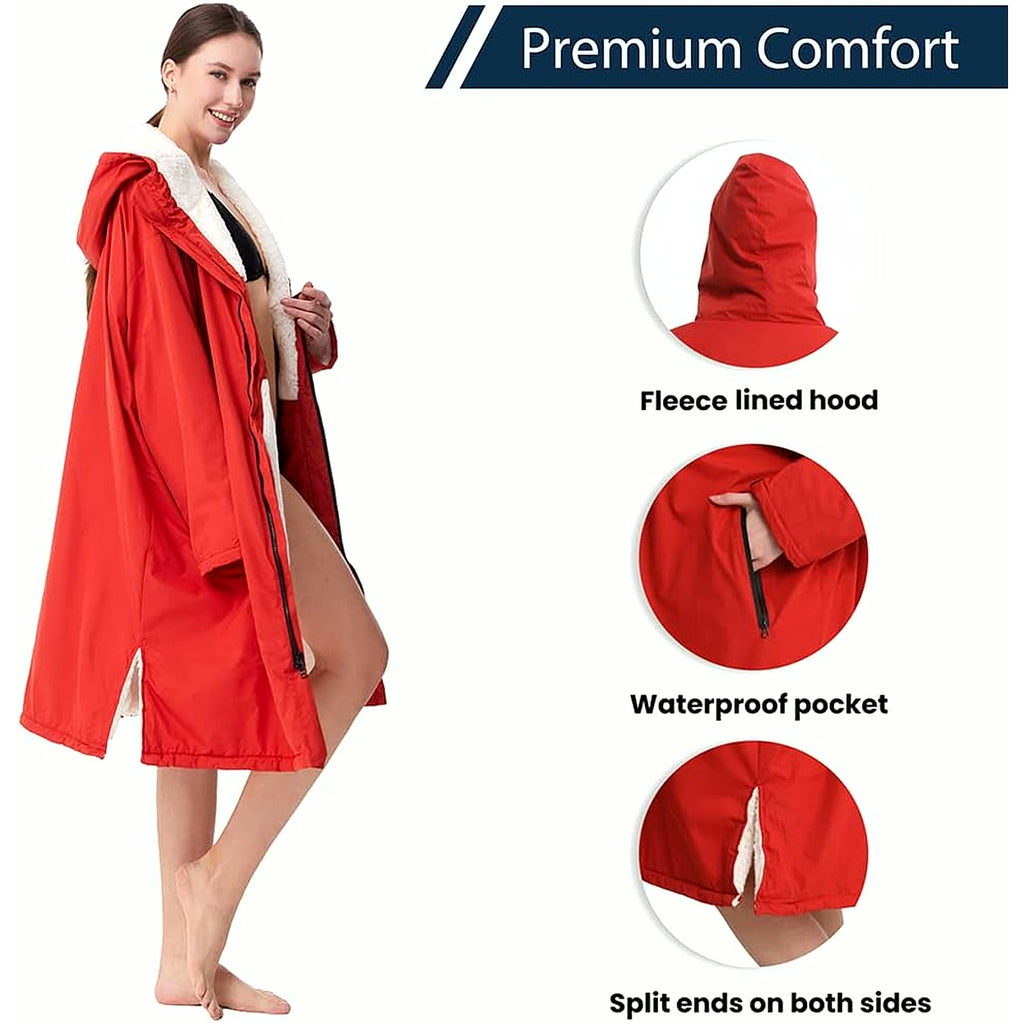 Waterproof Swim Parka: Windproof Sherpa Fleece Lined Surf Poncho