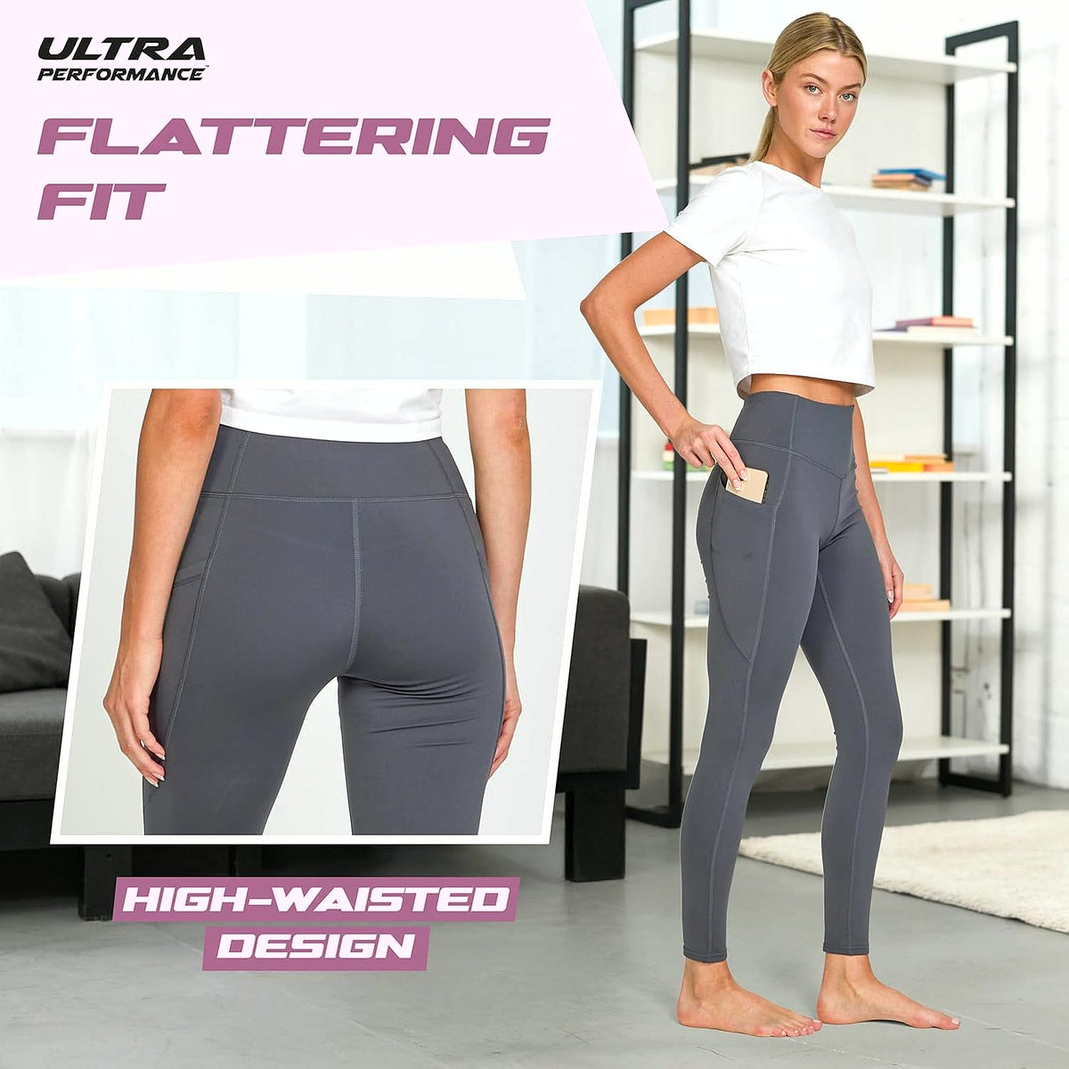 Lightweight Brushed Fleece Lined Leggings Women 2 Pk High Waisted Compression Womens Leggings with Pockets