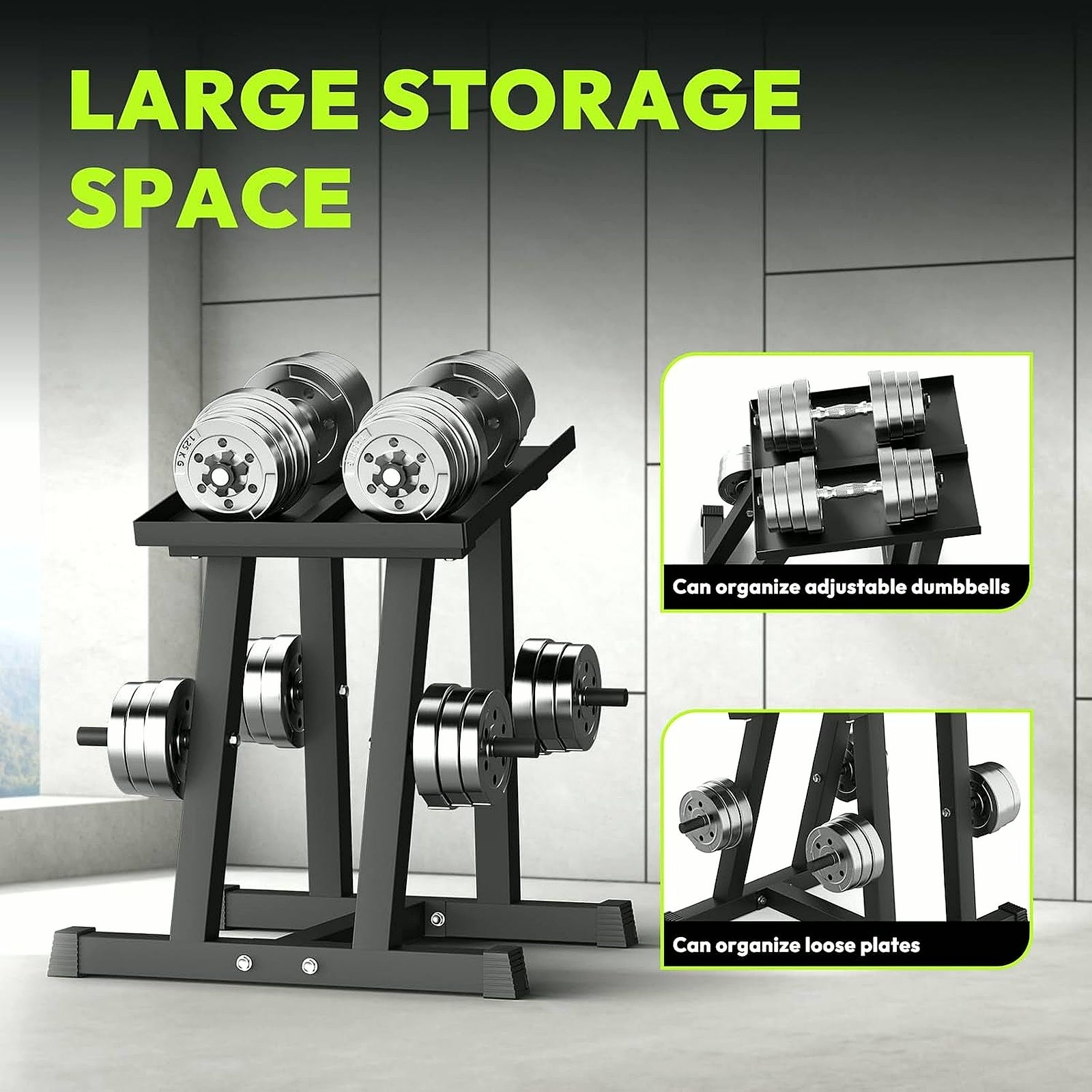 Adjustable Dumbbell Rack with Plate Storage, 500 Lb Capacity | Dumbbell Stand, Space-Saving, Storage Organizer, Stable for Dumbbells, Heavy Duty Column Stand