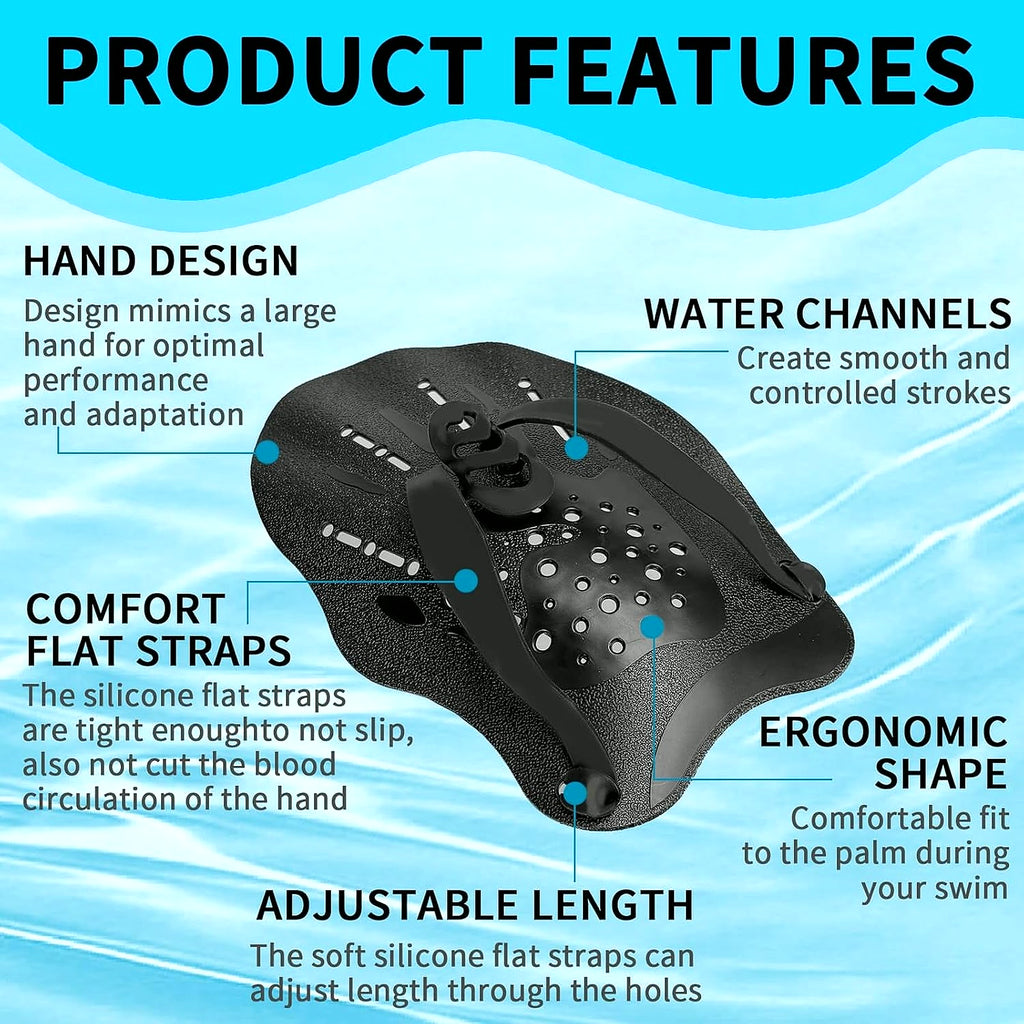 2 Pcs Swim Hand Paddles, Swim Paddles with Adjustable Straps for Lap Swimming Training Hand Paddles for Novice and Professional Use