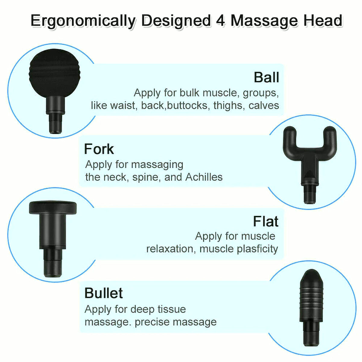 Massage Gun Percussion Massager Deep Tissue Muscle Vibrating Relaxing + 4 Heads